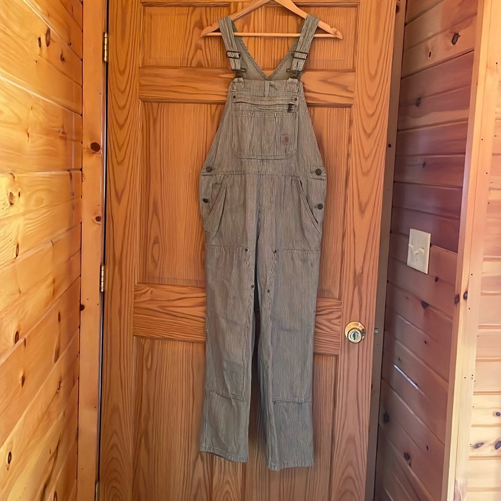Carhartt Overalls Womens S 4/6 Railroad Stripe Work Bibs Double Knee Relaxed